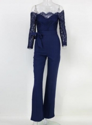 Lace Stitching Butterfly Collar Wide Leg Jumpsuit