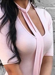 Irregular Breast Exposed Half Sleeve Round Neck Bodycon Dress