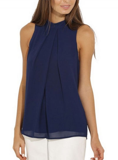 Fashion Summer Pure Color Sleeveless Flounce Halter Blouses YOUYOUFASHIONEC.com