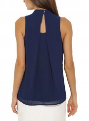 Fashion Summer Pure Color Sleeveless Flounce Halter Blouses