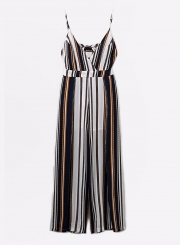 Fashion Spaghetti Strap Jumpsuits Striped Deep V Neck Rompers