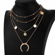 Circle and Moon Form Multilayer Nib Clavicle Pendant Necklace