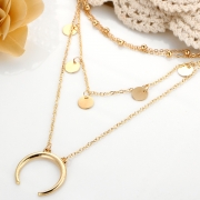Circle and Moon Form Multilayer Nib Clavicle Pendant Necklace