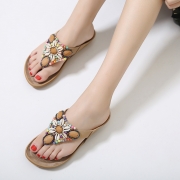 Apricot Fashion Bohemia Beach Thong Flat Women Sandals With String Bead