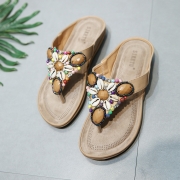 Apricot Fashion Bohemia Beach Thong Flat Women Sandals With String Bead