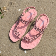 Fashion Pink Bohemia Summer Beach Thong Flat Sandals With Crystal