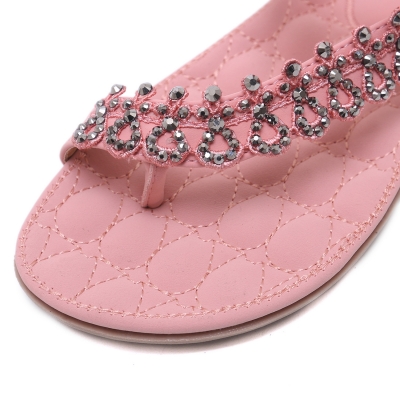 Fashion Pink Bohemia Summer Beach Thong Flat Sandals With Crystal stylesimo.com