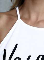 Sleeveless Printed Letter Pullover Tank Top