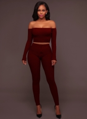 2 Piece Off Shoulder Long Sleeve Crop Top and Legging Sets