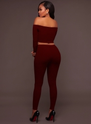 2 Piece Off Shoulder Long Sleeve Crop Top and Legging Sets