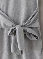 Solid V Neck Short Sleeve Bow tie Slit Bandage Tank Dress