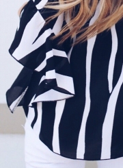 Fashion Sexy Loose Striped Flare Sleeve Off The Shoulder Blouse