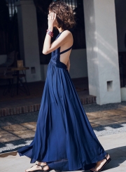 Sexy Backless Deep V Neck Slit  Maxi Dress