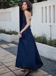 Sexy Backless Deep V Neck Slit  Maxi Dress