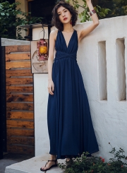 Sexy Backless Deep V Neck Slit  Maxi Dress