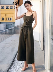 Fashion Summer Sleeveless Spaghetti Strap Lace-up Wide Leg Jumpsuits