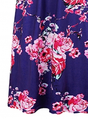 Fashion Floral Printed Long Sleeve Tie Waist V Neck Maxi Dress
