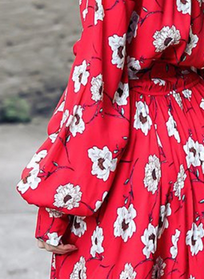 red long sleeve floral dress
