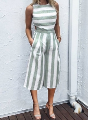 Fashion Casual Striped Sleeveless Straight Wide Leg Jumpsuits