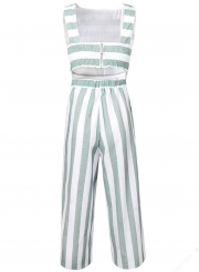 Fashion Casual Striped Sleeveless Straight Wide Leg Jumpsuits