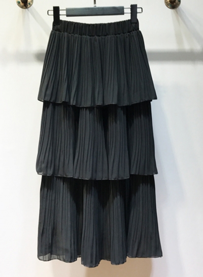 Fashion Solid Chiffon Multi-layer Flounce Pleated Women Layered Skirt
