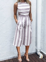 Fashion Casual Striped Sleeveless Straight Wide Leg Jumpsuits