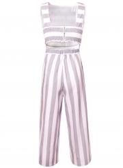 Fashion Casual Striped Sleeveless Straight Wide Leg Jumpsuits