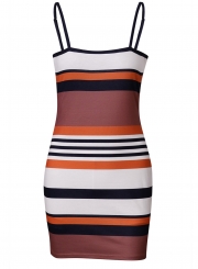 Sexy Spaghetti Strap Striped Chest Wrapped Short Bodycon Dress