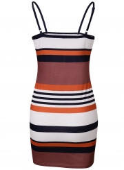 Sexy Spaghetti Strap Striped Chest Wrapped Short Bodycon Dress