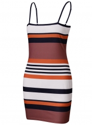 Sexy Spaghetti Strap Striped Chest Wrapped Short Bodycon Dress