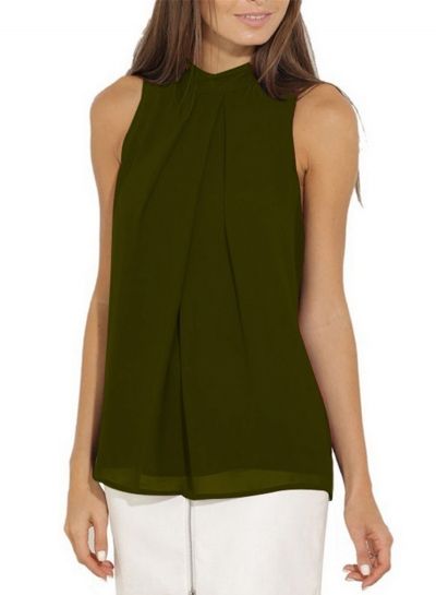 Fashion Summer Pure Color Sleeveless Flounce Halter Blouses LEXELFASHIONINTSHOPS.com