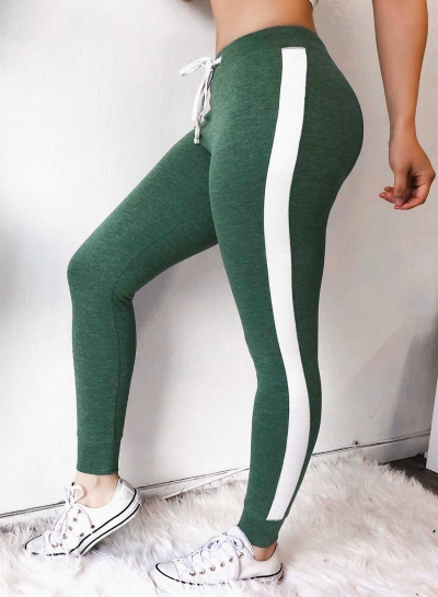 Sexy Casual Color Blocked Slim Women Leggings WIth Drawstring