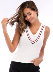 Sexy Summer Slim Sleeveless Backless V Neck Women Knitwear Tank Top