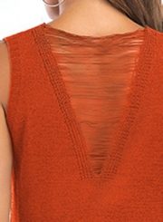 Sexy Irregular Sleeveless Hollowed Out V Neck Knit Tank Top