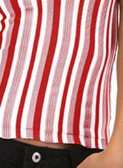 Striped Color Blocked Strap Backless V Neck Women Knit Tank Top