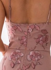Irregular Lace Spicing Floral Printed Strap V Neck Women Dress With Zip