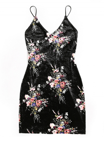 fashion Floral Printed Spaghetti Strap Lace-up Backless Cocktail Dress stylesimo.com