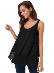 Fashion Lace Joint Loose Sleeveless Round Neck Tee Shirts