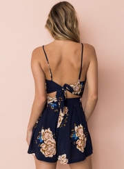 Floral printed Spaghetti Strap Sleeveless Backless V Neck Women Jumpsuits