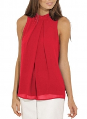 Fashion Summer Pure Color Sleeveless Flounce Halter Blouses