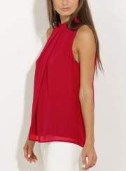 Fashion Summer Pure Color Sleeveless Flounce Halter Blouses