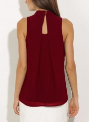 Fashion Summer Pure Color Sleeveless Flounce Halter Blouses