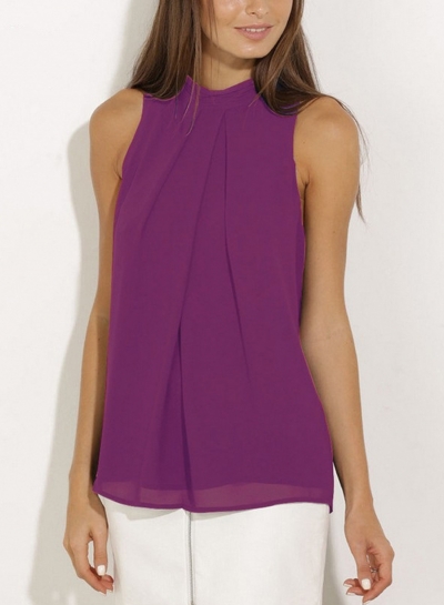 Fashion Summer Pure Color Sleeveless Flounce Halter Blouses YOUYOUFASHIONEC.com