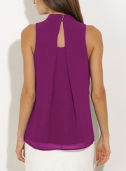 Fashion Summer Pure Color Sleeveless Flounce Halter Blouses