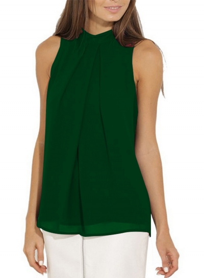 Fashion Summer Pure Color Sleeveless Flounce Halter Blouses YOUYOUFASHIONEC.com