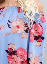 Sexy Loose Chiffon Floral Printed Long Sleeve Slash Neck Blouse