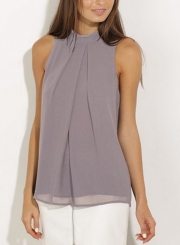 Fashion Summer Pure Color Sleeveless Flounce Halter Blouses