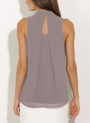 Fashion Summer Pure Color Sleeveless Flounce Halter Blouses