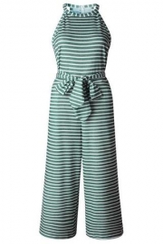 Fashion Striped Off The Shoulder Sleeveless Tie Waist Wide Leg Jumpsuits