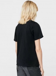 Fashion Embroidered Skull Pattern Short Sleeve V Neck Women Tee Shirt
